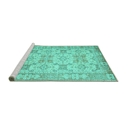Sideview of Machine Washable Persian Turquoise Traditional Area Rugs, wshtr2072turq