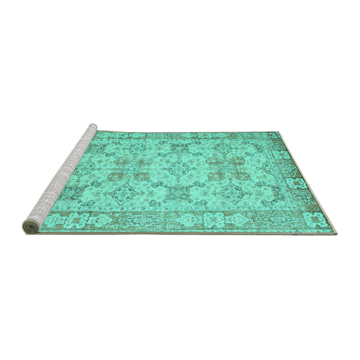 Sideview of Machine Washable Persian Turquoise Traditional Area Rugs, wshtr2072turq