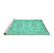 Sideview of Machine Washable Persian Turquoise Traditional Area Rugs, wshtr2072turq