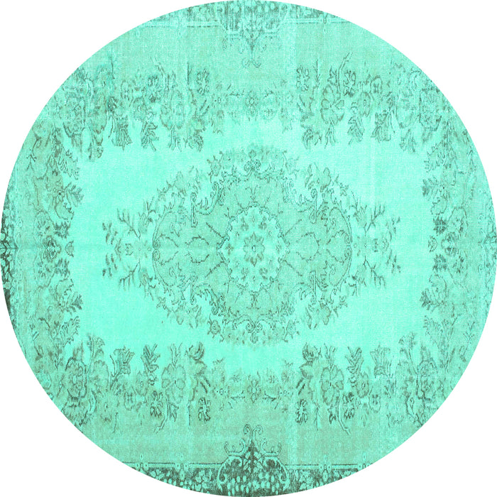 Round Machine Washable Persian Turquoise Traditional Area Rugs, wshtr2073turq