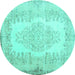 Round Machine Washable Persian Turquoise Traditional Area Rugs, wshtr2073turq