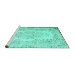 Sideview of Machine Washable Persian Turquoise Traditional Area Rugs, wshtr2073turq