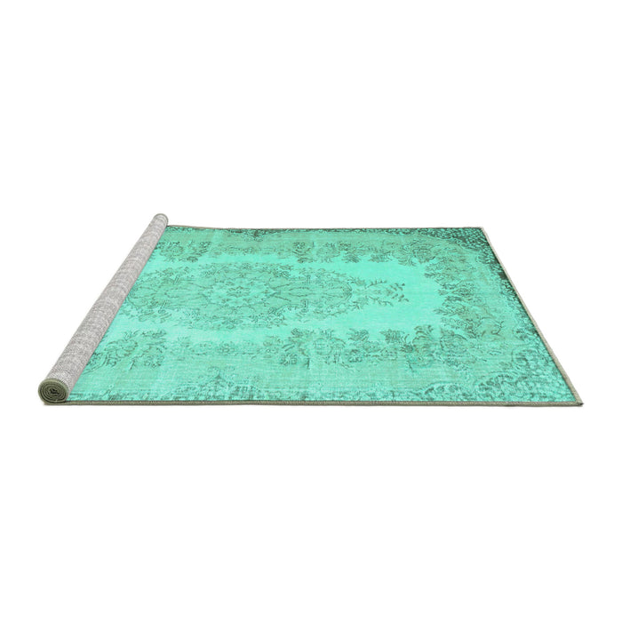 Sideview of Machine Washable Persian Turquoise Traditional Area Rugs, wshtr2073turq