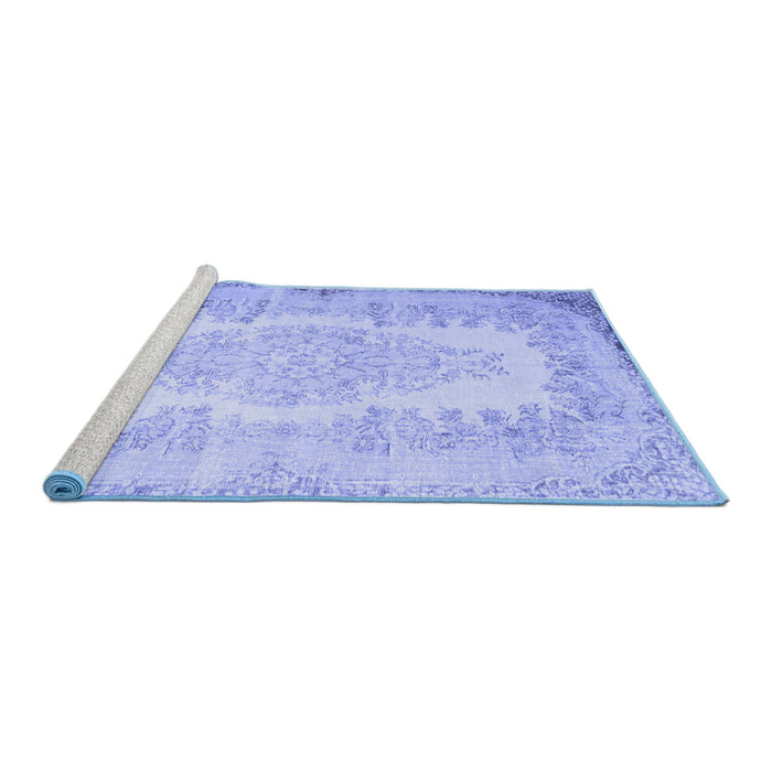 Sideview of Machine Washable Persian Blue Traditional Rug, wshtr2073blu