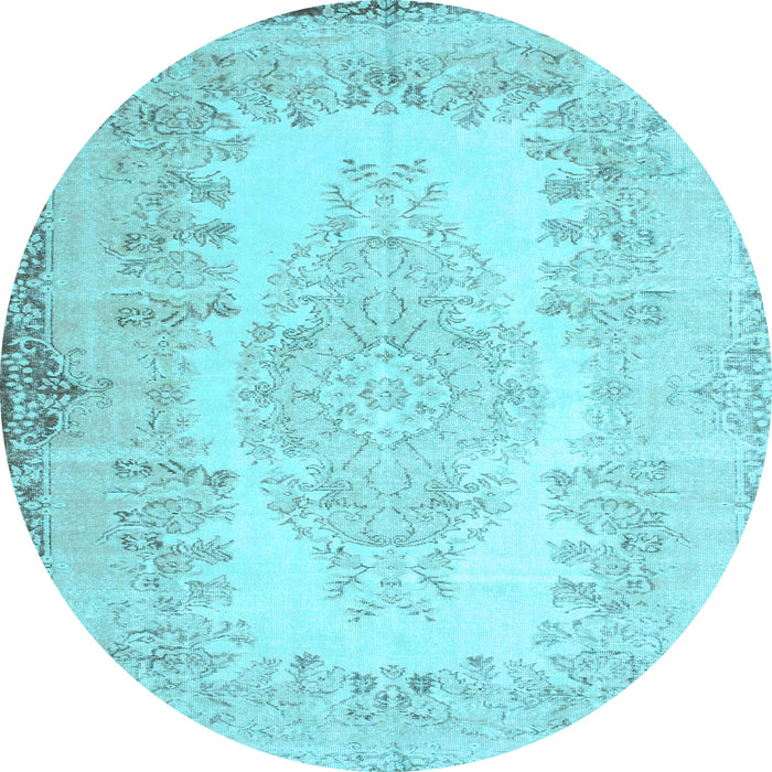 Round Machine Washable Persian Light Blue Traditional Rug, wshtr2073lblu