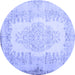 Round Machine Washable Persian Blue Traditional Rug, wshtr2073blu