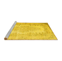 Sideview of Machine Washable Persian Yellow Traditional Rug, wshtr2073yw