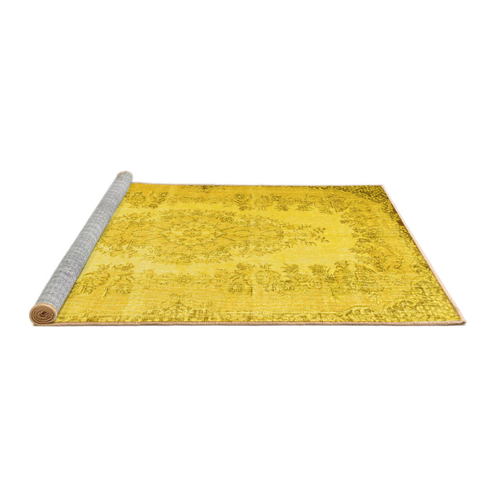 Sideview of Machine Washable Persian Yellow Traditional Rug, wshtr2073yw