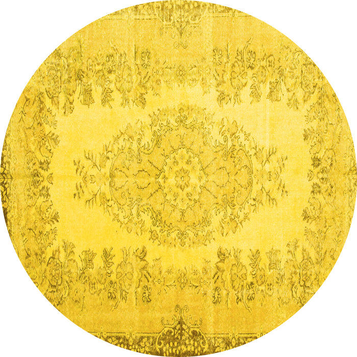 Round Machine Washable Persian Yellow Traditional Rug, wshtr2073yw