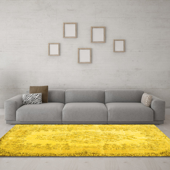 Machine Washable Persian Yellow Traditional Rug in a Living Room, wshtr2073yw
