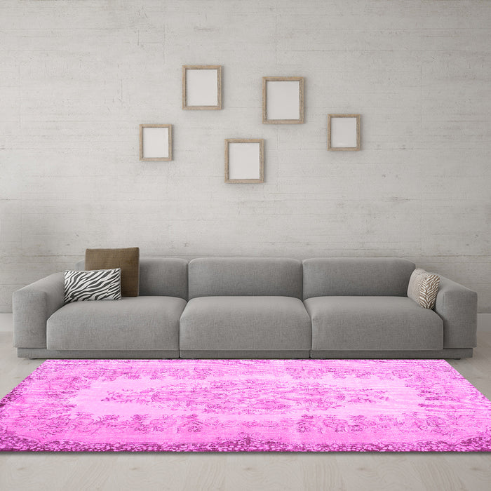 Machine Washable Persian Pink Traditional Rug in a Living Room, wshtr2073pnk