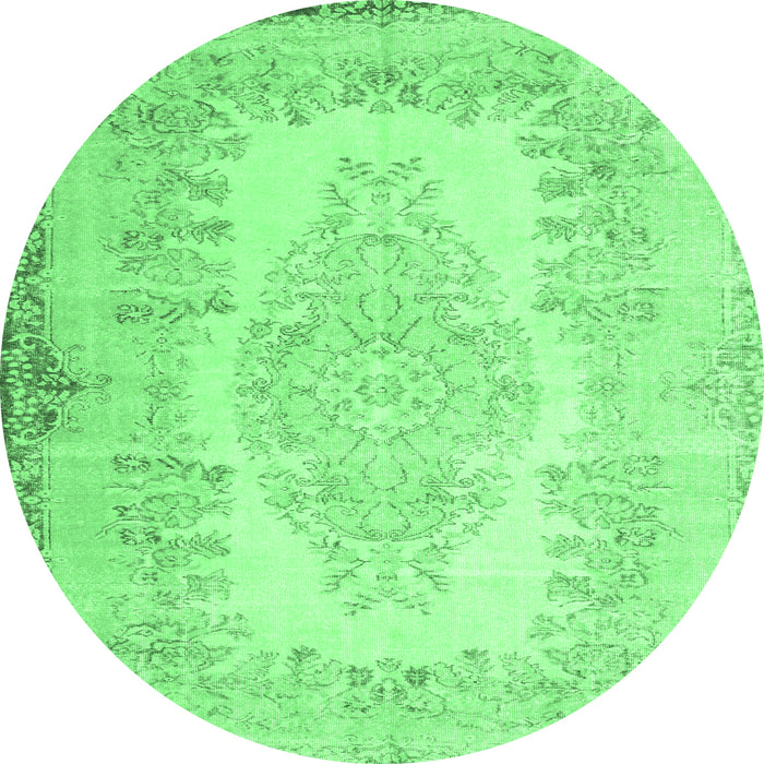 Round Machine Washable Persian Emerald Green Traditional Area Rugs, wshtr2073emgrn