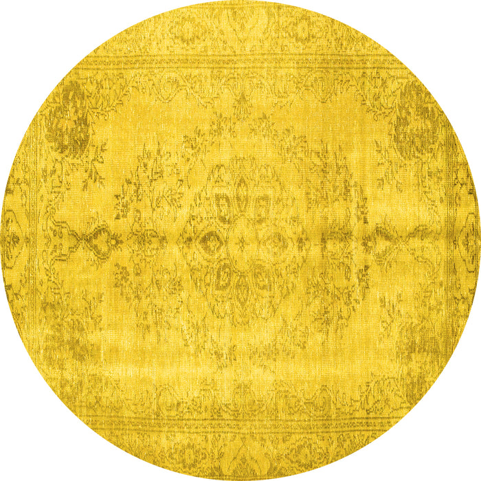 Round Machine Washable Persian Yellow Traditional Rug, wshtr2074yw