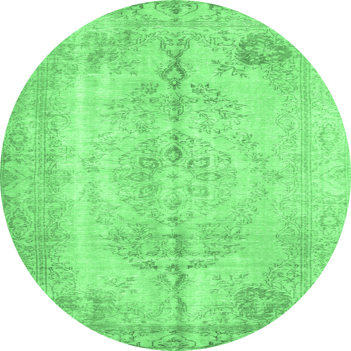 Round Machine Washable Persian Emerald Green Traditional Area Rugs, wshtr2074emgrn