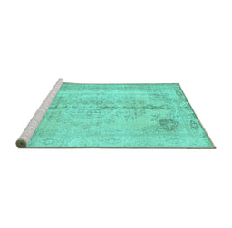 Sideview of Machine Washable Persian Turquoise Traditional Area Rugs, wshtr2074turq