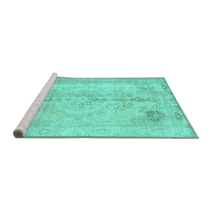Sideview of Machine Washable Persian Turquoise Traditional Area Rugs, wshtr2074turq