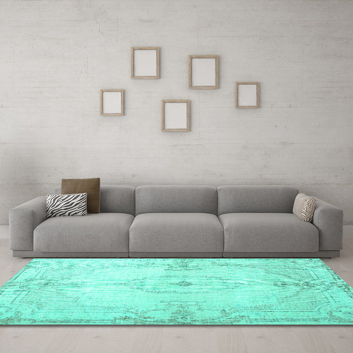 Machine Washable Persian Turquoise Traditional Area Rugs in a Living Room,, wshtr2075turq