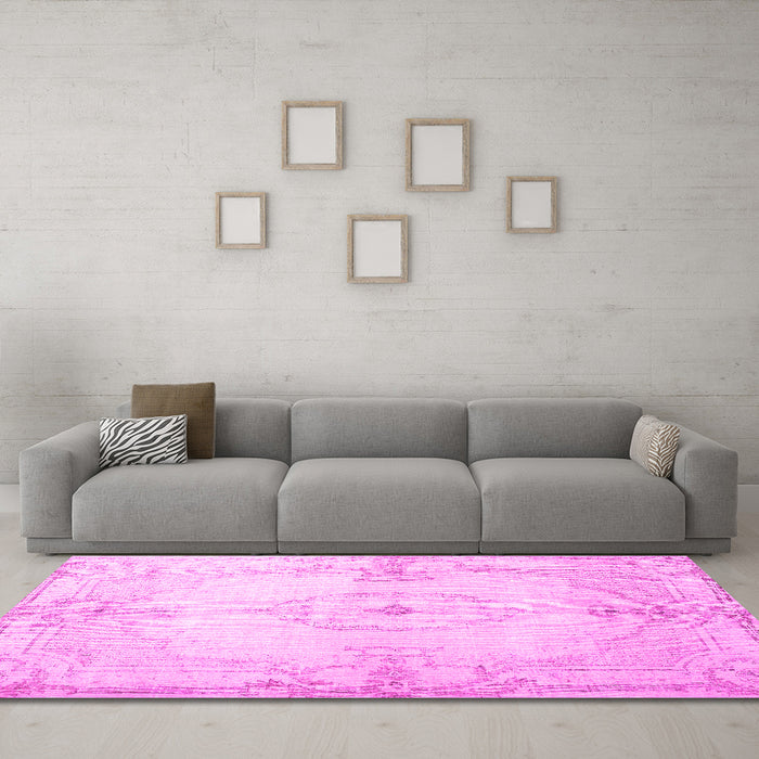 Machine Washable Persian Pink Traditional Rug in a Living Room, wshtr2075pnk