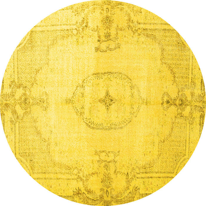 Round Machine Washable Persian Yellow Traditional Rug, wshtr2075yw
