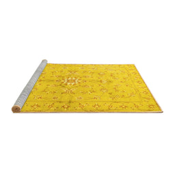 Sideview of Machine Washable Persian Yellow Traditional Rug, wshtr2076yw