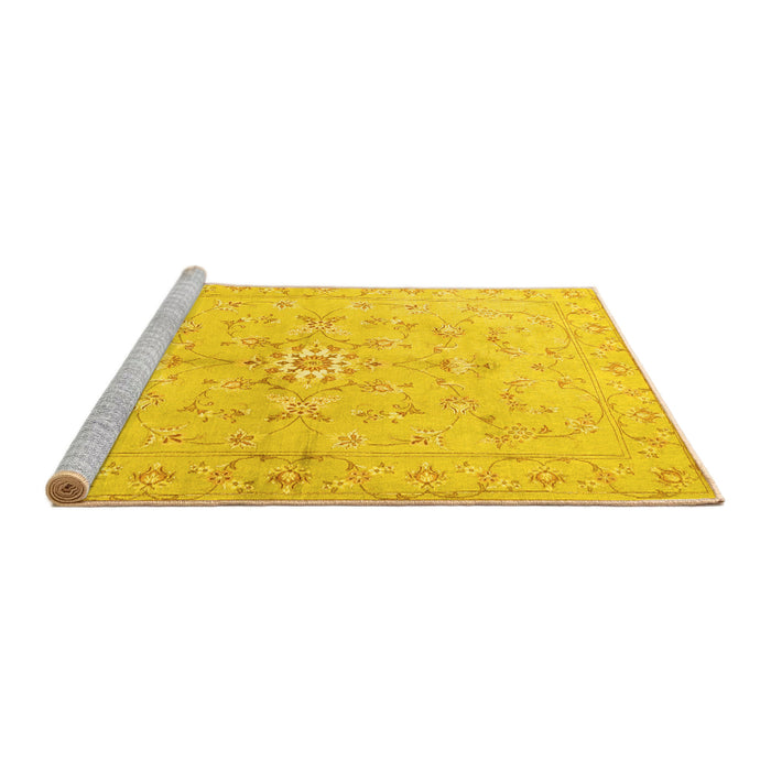 Sideview of Machine Washable Persian Yellow Traditional Rug, wshtr2076yw
