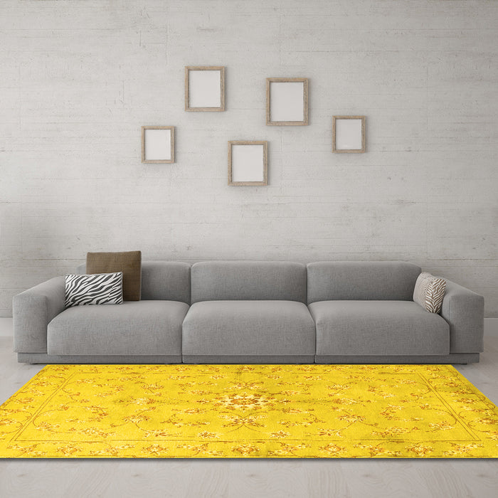 Machine Washable Persian Yellow Traditional Rug in a Living Room, wshtr2076yw