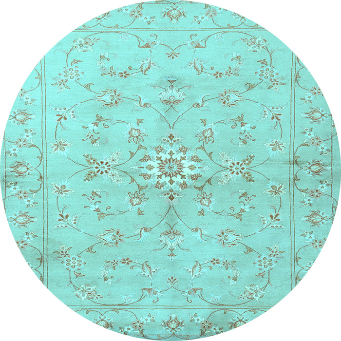 Round Machine Washable Persian Light Blue Traditional Rug, wshtr2076lblu
