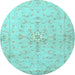 Round Machine Washable Persian Light Blue Traditional Rug, wshtr2076lblu