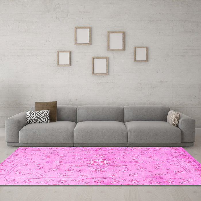 Machine Washable Persian Pink Traditional Rug in a Living Room, wshtr2076pnk