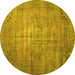 Round Machine Washable Persian Yellow Traditional Rug, wshtr2077yw