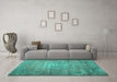 Machine Washable Persian Turquoise Traditional Area Rugs in a Living Room,, wshtr2077turq