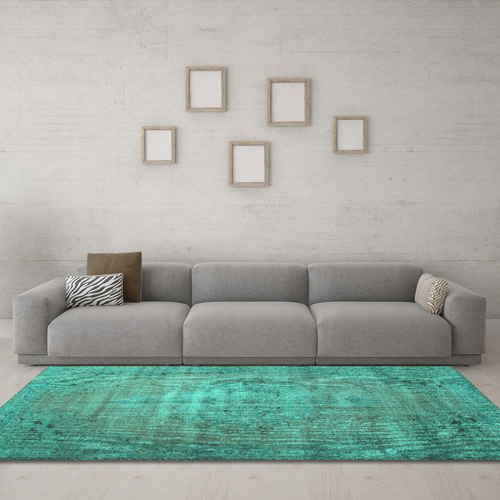Machine Washable Persian Turquoise Traditional Area Rugs in a Living Room,, wshtr2077turq