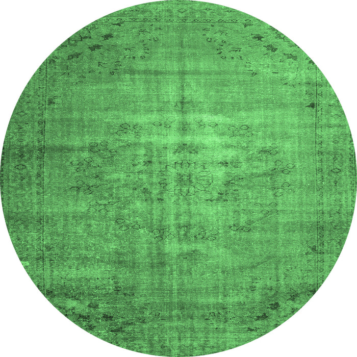 Round Machine Washable Persian Emerald Green Traditional Area Rugs, wshtr2077emgrn