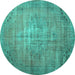 Round Machine Washable Persian Turquoise Traditional Area Rugs, wshtr2077turq