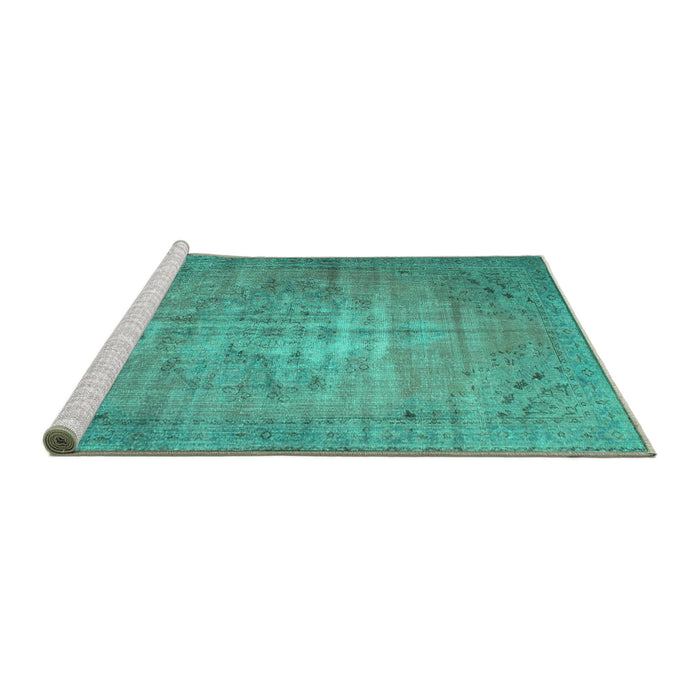 Sideview of Machine Washable Persian Turquoise Traditional Area Rugs, wshtr2077turq