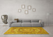 Machine Washable Medallion Yellow Traditional Rug in a Living Room, wshtr2078yw