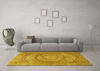 Machine Washable Medallion Yellow Traditional Rug, wshtr2078yw