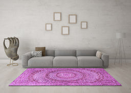 Machine Washable Medallion Purple Traditional Area Rugs in a Living Room, wshtr2078pur