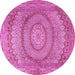 Round Machine Washable Medallion Pink Traditional Rug, wshtr2078pnk