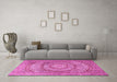 Machine Washable Medallion Pink Traditional Rug in a Living Room, wshtr2078pnk