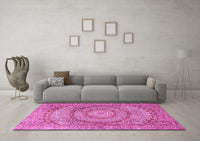 Machine Washable Medallion Pink Traditional Rug, wshtr2078pnk