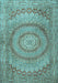 Machine Washable Medallion Light Blue Traditional Rug, wshtr2078lblu