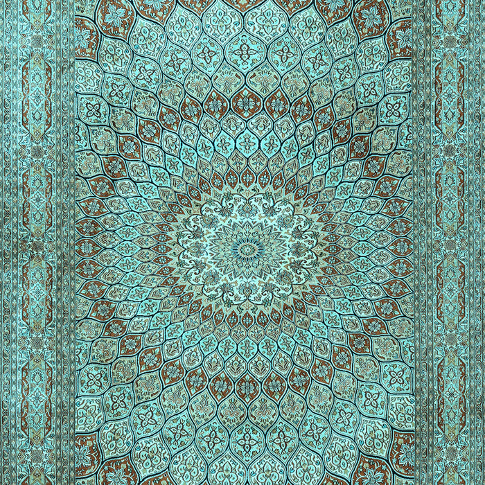 Machine Washable Medallion Light Blue Traditional Rug, wshtr2078lblu