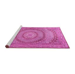 Sideview of Machine Washable Medallion Pink Traditional Rug, wshtr2078pnk
