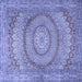 Square Machine Washable Medallion Blue Traditional Rug, wshtr2078blu