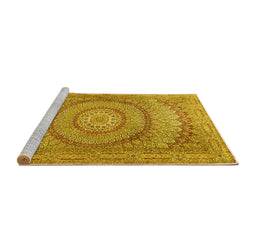 Sideview of Machine Washable Medallion Yellow Traditional Rug, wshtr2078yw