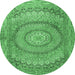 Round Medallion Emerald Green Traditional Rug, tr2078emgrn