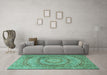 Machine Washable Medallion Turquoise Traditional Area Rugs in a Living Room,, wshtr2078turq