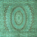 Square Medallion Turquoise Traditional Rug, tr2078turq