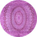 Round Machine Washable Medallion Purple Traditional Area Rugs, wshtr2078pur